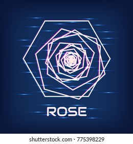 Abstract polygon. Logo. Cyber rose. Neon glow.