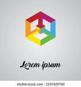 Resumen Logo de Polygon de diferente color , logotipo aislado con fondo de gradiente blanco y gris . todas las capas son únicas para cualquier personalización.  