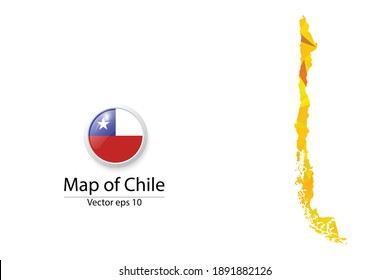 Abstract Polygon Map and Button Flag - Vector illustration Low Poly Color Yellow Chile map of isolated. Vector eps10.