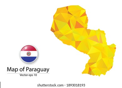 Abstract Polygon Map and Button Flag - Vector illustration Low Poly Color Yellow Paraguay map of isolated. Vector eps10.