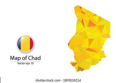 Abstract Polygon Map and Button Flag - Vector illustration Low Poly Color Yellow Chad map of isolated. Vector eps10.