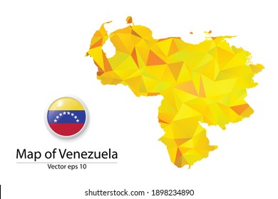 Abstract Polygon Map and Button Flag - Vector illustration Low Poly Color Yellow Venezuela map of isolated. Vector eps10.