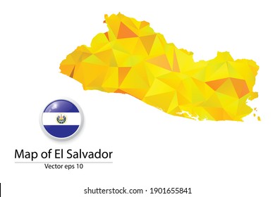 Abstract Polygon Map and Button Flag - Vector illustration Low Poly Color Yellow El Salvador map of isolated. Vector eps10.