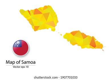 Abstract Polygon Map and Button Flag - Vector illustration Low Poly Color Yellow Samoa map of isolated. Vector eps10.