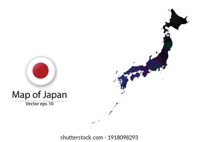 Abstract Polygon Map and Button Flag - Vector illustration Low Poly Color Dark Japan map of isolated. Vector eps10.
