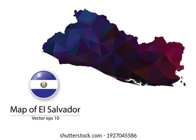 Abstract Polygon Map and Button Flag - Vector illustration Low Poly Color Dark El Salvador map of isolated. Vector eps10.