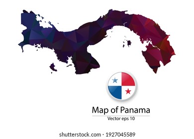 Abstract Polygon Map and Button Flag - Vector illustration Low Poly Color Dark Panama map of isolated. Vector eps10.