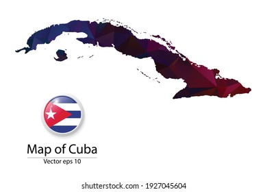 Abstract Polygon Map and Button Flag - Vector illustration Low Poly Color Dark Cuba map of isolated. Vector eps10.