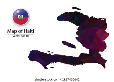 Abstract Polygon Map and Button Flag - Vector illustration Low Poly Color Dark Haiti map of isolated. Vector eps10.