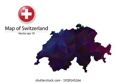 Abstrakte Polygonkarte und Button Flag - Vektorgrafik Low Poly Color Dark Schweiz Karte von isoliert. Vektor eps10.