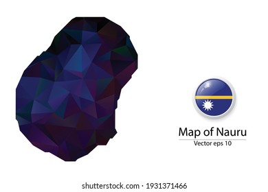 Abstract Polygon Map and Button Flag - Vector illustration Low Poly Color Dark Nauru map of isolated. Vector eps10.