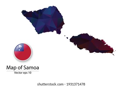 Abstract Polygon Map and Button Flag - Vector illustration Low Poly Color Dark Samoa map of isolated. Vector eps10.