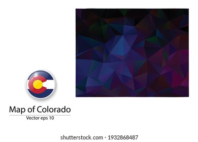 Abstract Polygon Map and Button Flag - Vector illustration Low Poly Color Dark Colorado map of isolated. Vector eps10.
