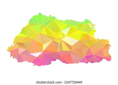 Abstract Polygon Map - Vector illustration Low Poly Colorful Bhutan map of isolated. Vector Illustration eps10. 