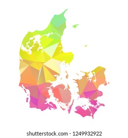 Abstract Polygon Map - Vector illustration Low Poly Colorful Denmark map of isolated. Vector Illustration eps10. 