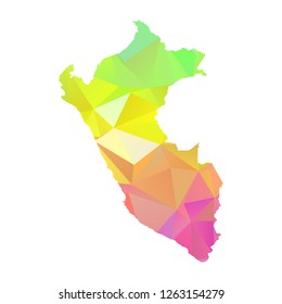 Abstract Polygon Map - Vector illustration Low Poly Colorful Peru map of isolated. Vector Illustration eps10. 