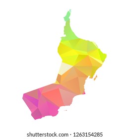 Abstract Polygon Map - Vector illustration Low Poly Colorful Oman map of isolated. Vector Illustration eps10. 