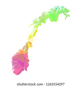 Abstract Polygon Map - Vector illustration Low Poly Colorful Norway map of isolated. Vector Illustration eps10. 
