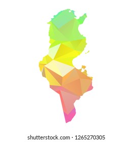 Abstract Polygon Map - Vector illustration Low Poly Colorful Tunisia map of isolated. Vector Illustration eps10. 