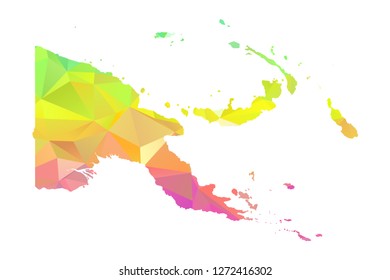 Abstract Polygon Map - Vector illustration Low Poly Colorful Papua New Guinea map of isolated. Vector Illustration eps10. 