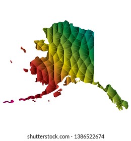 Abstract Polygon Map - Vector illustration Low Poly Color Rainbow Alaska map of isolated.