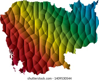 Abstract Polygon Map - Vector illustration Low Poly Color Rainbow Cambodia map of isolated.