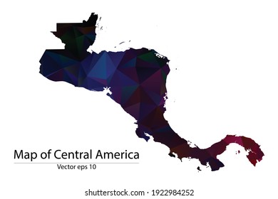 Abstract Polygon Map - Vector illustration Low Poly Color Dark Central America map of isolated. Vector eps10.