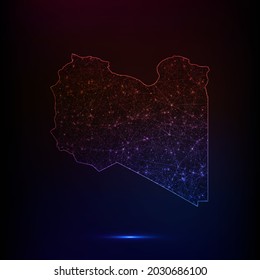 Abstract polygon map - Vector illustration low poly color Libya map on dark background. Vector illustration EPS 10.