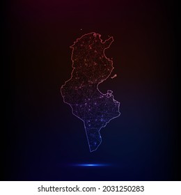 Abstract polygon map - Vector illustration low poly color Tunisia map on dark background. Vector illustration EPS 10.