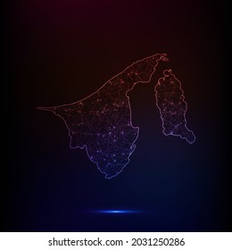 Abstract polygon map - Vector illustration low poly color Brunei Darussalam map on dark background. Vector illustration EPS 10.