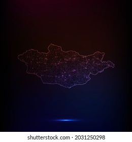 Abstract polygon map - Vector illustration low poly color Mongolia map on dark background. Vector illustration EPS 10.