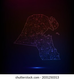 Abstract polygon map - Vector illustration low poly color Kuwait map on dark background. Vector illustration EPS 10.