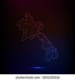 Abstract polygon map - Vector illustration low poly color Laos map on dark background. Vector illustration EPS 10.