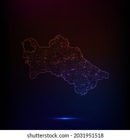Abstract polygon map - Vector illustration low poly color Turkmenistan map on dark background. Vector illustration EPS 10.