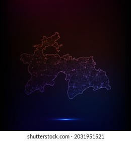 Abstract polygon map - Vector illustration low poly color Tajikistan map on dark background. Vector illustration EPS 10.