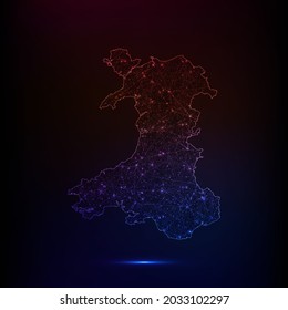 Abstract polygon map - Vector illustration low poly color Wales map on dark background. Vector illustration EPS 10.