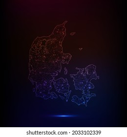 Mapa abstracto de polígonos - Ilustración vectorial de color de polos bajo mapa de Dinamarca sobre fondo oscuro. Ilustración del vector EPS 10.