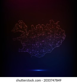 Abstract polygon map - Vector illustration low poly color Iceland map on dark background. Vector illustration EPS 10.