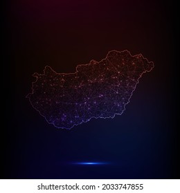 Mapa abstracto de polígonos - Ilustración vectorial de color bajo de poli Hungría mapa sobre fondo oscuro. Ilustración del vector EPS 10.