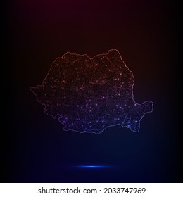 Abstract polygon map - Vector illustration low poly color Romania map on dark background. Vector illustration EPS 10.
