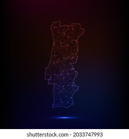 Abstract polygon map - Vector illustration low poly color Portugal map on dark background. Vector illustration EPS 10.