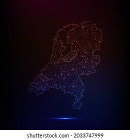 Abstract polygon map - Vector illustration low poly color Netherlands map on dark background. Vector illustration EPS 10.