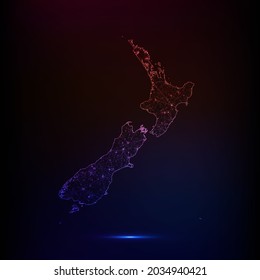 Abstract polygon map - Vector illustration low poly color New Zealand map on dark background. Vector illustration EPS 10.