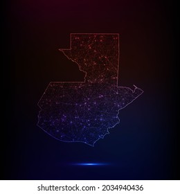 Mapa abstracto de polígonos - Ilustración vectorial de bajo color de poli Guatemala mapa sobre fondo oscuro. Ilustración del vector EPS 10.