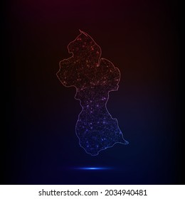 Mapa abstracto de polígonos - Ilustración vectorial de bajo color de poli mapa de Guyana sobre fondo oscuro. Ilustración del vector EPS 10.