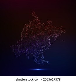 Abstract polygon map - Vector illustration low poly color Asia Continent map on dark background. Vector illustration EPS 10.