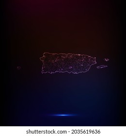 Abstract polygon map - Vector illustration low poly color Puerto Rico map on dark background. Vector illustration EPS 10.