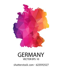 Abstract Polygon Map - Vector illustration Low Poly Color Rainbow Germany map of  isolated. Vector Illustration eps10.