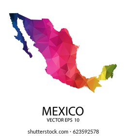 Abstract Polygon Map - Vector illustration Low Poly Color Rainbow Mexico map of  isolated. Vector Illustration eps10.