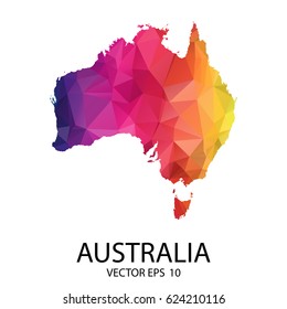 Abstract Polygon Map - Vector illustration Low Poly Color Rainbow Australia map of  isolated. Vector Illustration eps10.